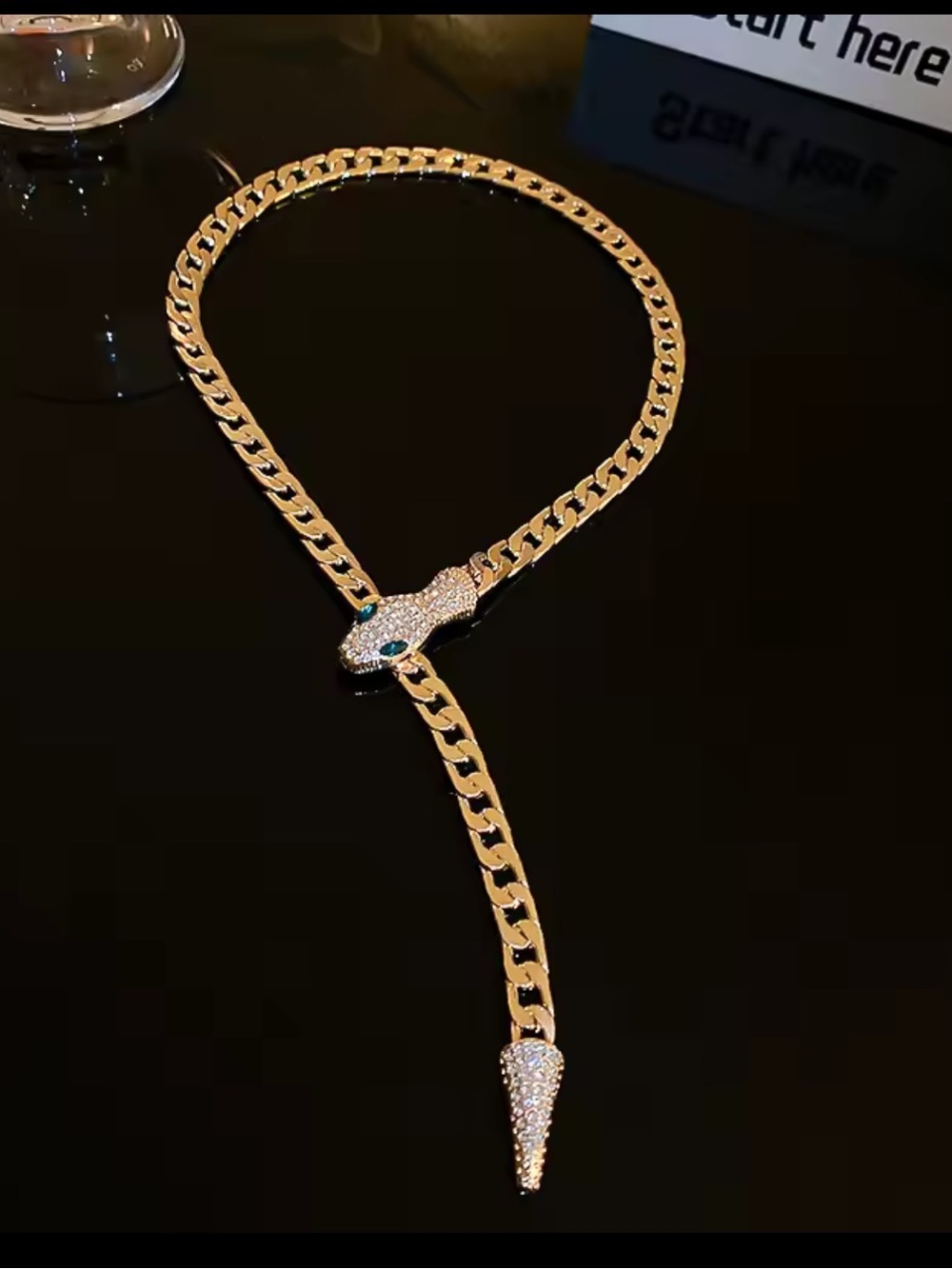 Lux serpentine serpent Gold-Tone Crystal Snake Pendant Necklace